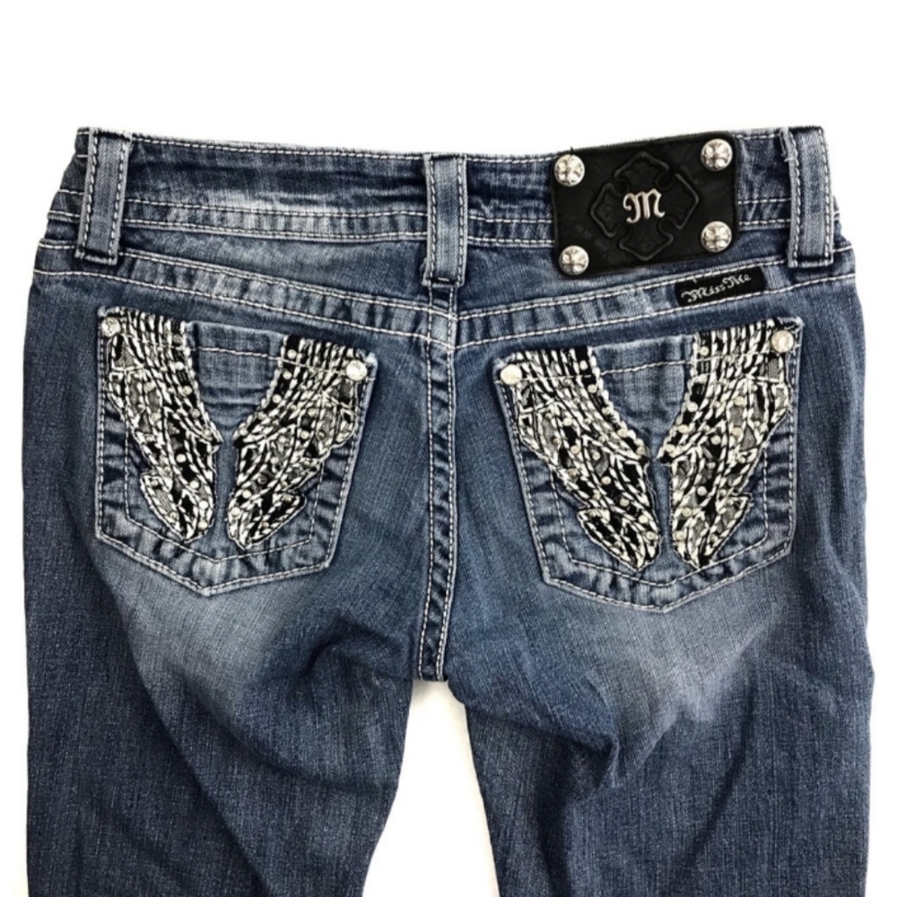 Miss Me Straight Leg Blue Jeans Angel Wing Sz 27